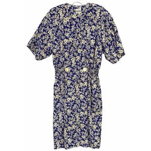 Classics By Leslie Fay Women Day Dress Size Small Blue Hawaiian Vintage 90s